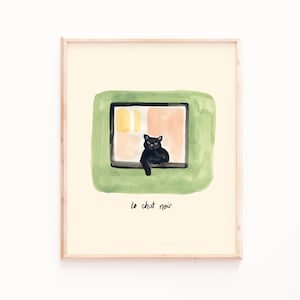 黒猫の壁アート、アールヌーボープリント、ヴィンテージアートプリント、レトロアート、フランスの壁アート、猫の絵画