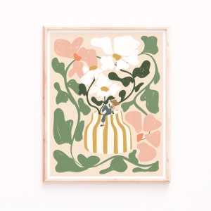 Impresión de lectura de flores, arte floral de la pared, estampados florales modernos, pinturas sobre la cama, regalos para amantes de los libros, Sabina Fenn