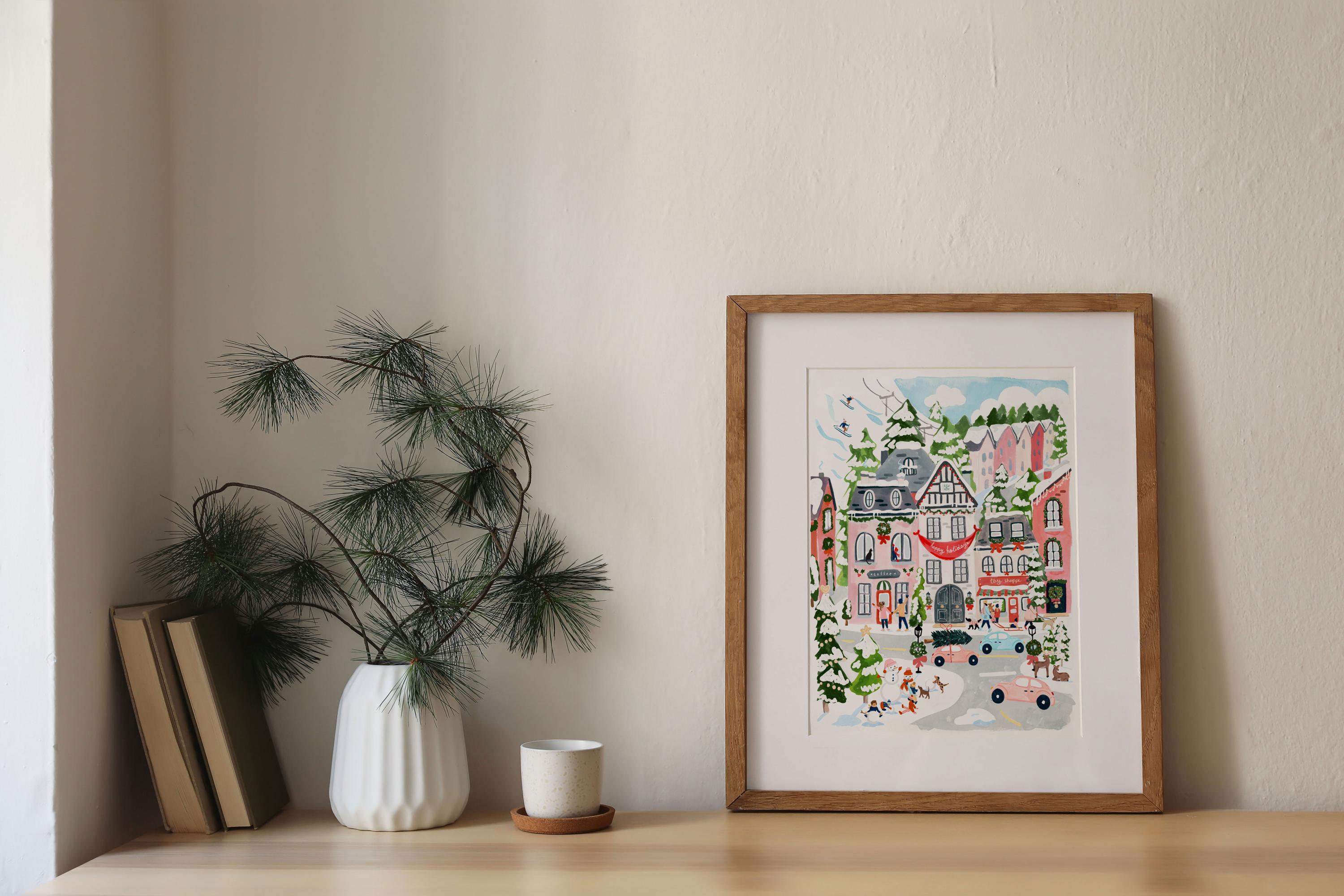 Christmas Village Print: Seasonal Holiday Scene (archival Matte
