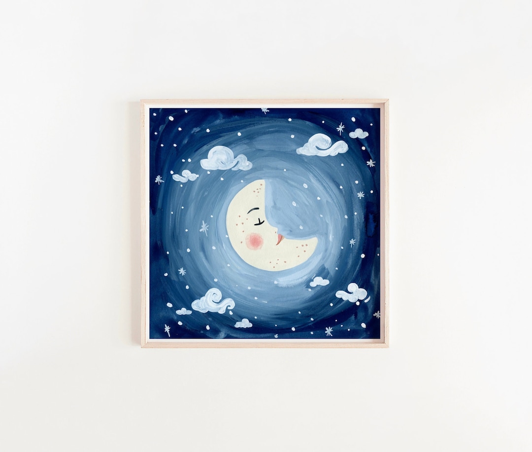 Sleeping Moon Art Print, Night Sky Wall Art, Kids Room Prints, Nursery ...
