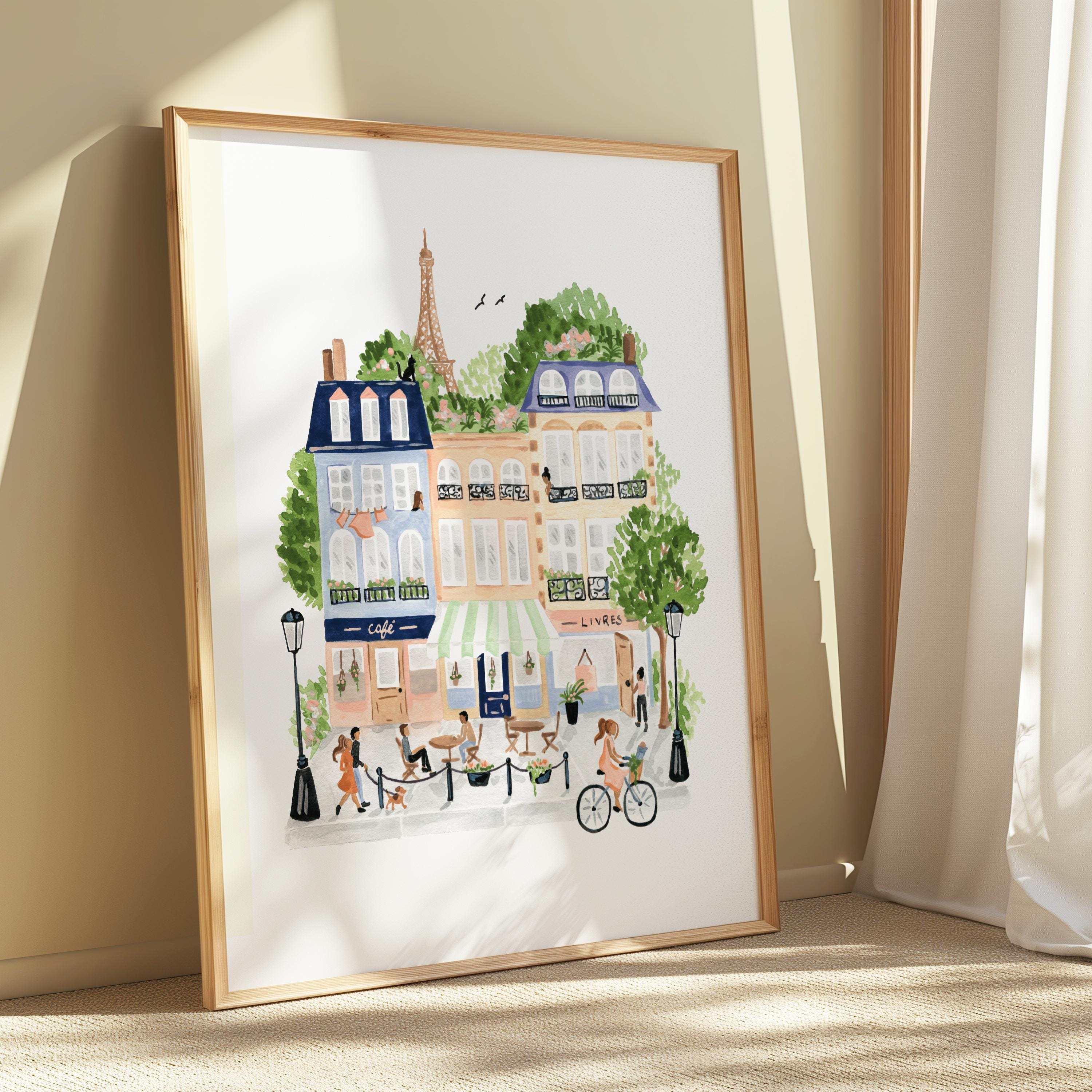 Paris Wall Art Print: Eiffel Tower and French Café - Watercolor - Etsy