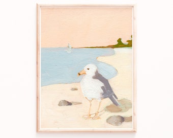 Seagull Art Print, Neutral Nautical Wall Art, Posters Nautical, Gallery Wall Prints Nautical, Modern Nautical Home Decor, Oil Painting Print