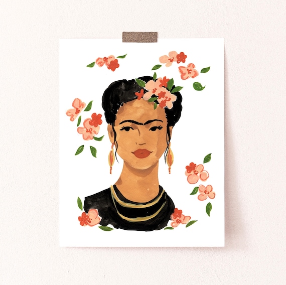Frida Portrait Art Print: Floral Feminine Wall Decor