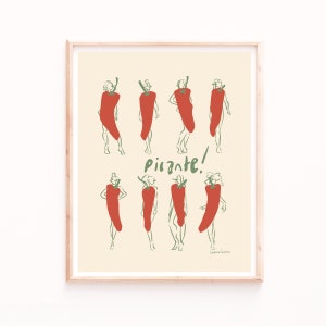 Picante! Impressão de Chili Pepper Ladies, Arte de parede de cozinha moderna, Impressões de Chilli Pepper, Pôsteres de comida, Ilustração de moda