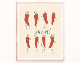 Picante! Chili Pepper Ladies Print, Modern kitchen Wall Art, Chilli Pepper Prints, Food Posters, Fashion Illustration