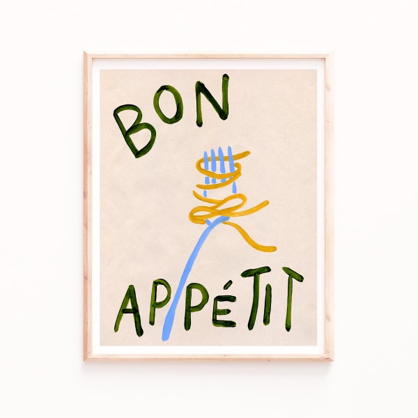 Kitchen Wall Art, Bon Appetit, Pasta Poster, Poster Print