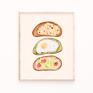Kitchen Wall Art, Toast Art Print, Avocado Toast Decor, Food Wall Art, Foodie Art, Food Prints, Kitchen Art Prints, Toasts Painting Print