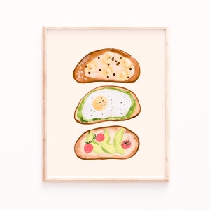 Kitchen Wall Art, Toast Art Print, Avocado Toast Decor, Food Wall Art, Foodie Art, Food Prints, Kitchen Art Prints, Toasts Painting Print