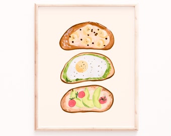 Kitchen Wall Art, Toast Art Print, Avocado Toast Decor, Food Wall Art, Foodie Art, Food Prints, Kitchen Art Prints, Toasts Painting Print