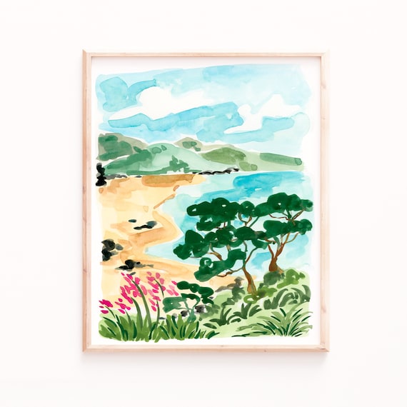 New Zealand Beach Art Print - Vibrant Tropical Watercolor
