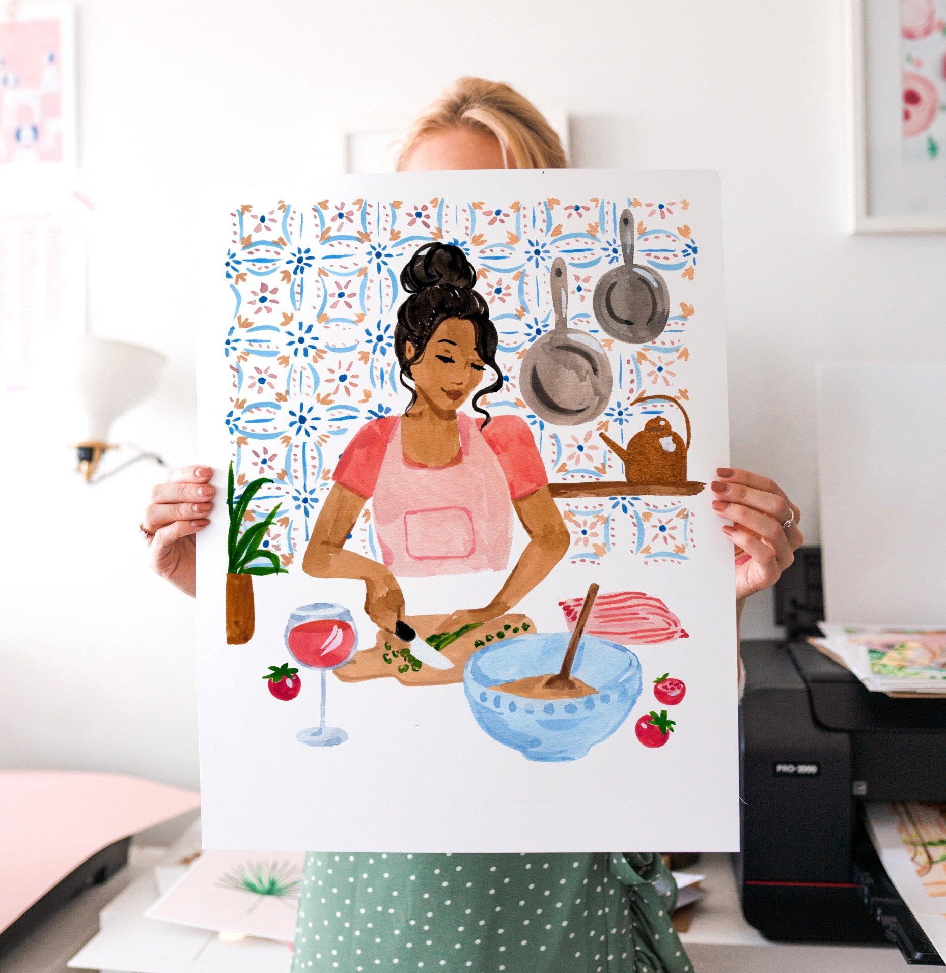 Kitchen Wall Art: Woman Cooking - Hand Painted, Summer Vibes - Etsy