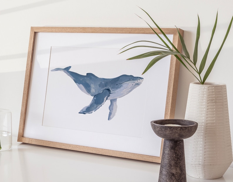 Whale Art Print, Kids Room Decor, Animal Wall Art, Animal Paintings, Ocean Animal Posters, Blue Whale Print, Nursery Art Prints image 3