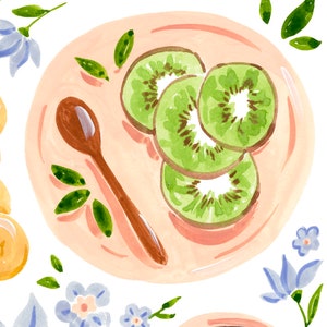 Kiwis and Coffee Art Print, Fruit and Flowers Bananas Gouache Painting, Perfect for kitchen dining room, Sabina Fenn Illustration image 5