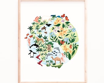 Watercolor Animal Art Print - Earth and Botanical Wall Decor