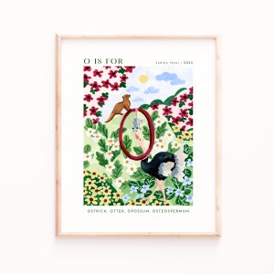 Monograma O Art Print, Impresiones del alfabeto, Arte alfabético de la pared, Decoración de la guardería, Impresiones de la guardería, Habitación para bebés, Habitación para niños, Impresiones de letras, Animales