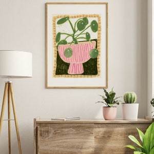 Pilea In a Vase Art Print, Vibrant Modern Wall Art, Living Room Decor, Bathroom Prints, Entryway Paintings image 5