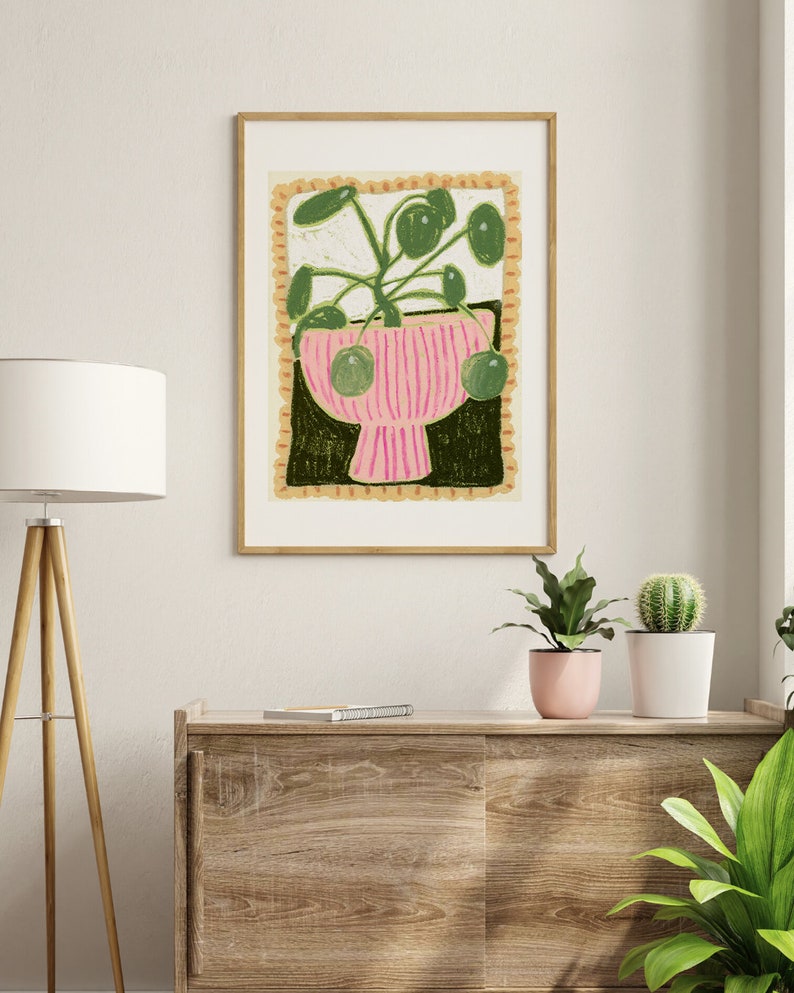 Pilea In a Vase Art Print, Vibrant Modern Wall Art, Living Room Decor, Bathroom Prints, Entryway Paintings image 5