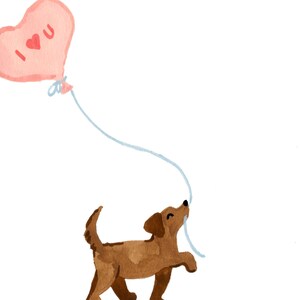 PRINTABLE Valentine's Day Art Print, Cute Dog Valentine, Dachshund Balloon, Valentine Wall Art, Watercolor Valentines Dog, Valentines Decor image 2