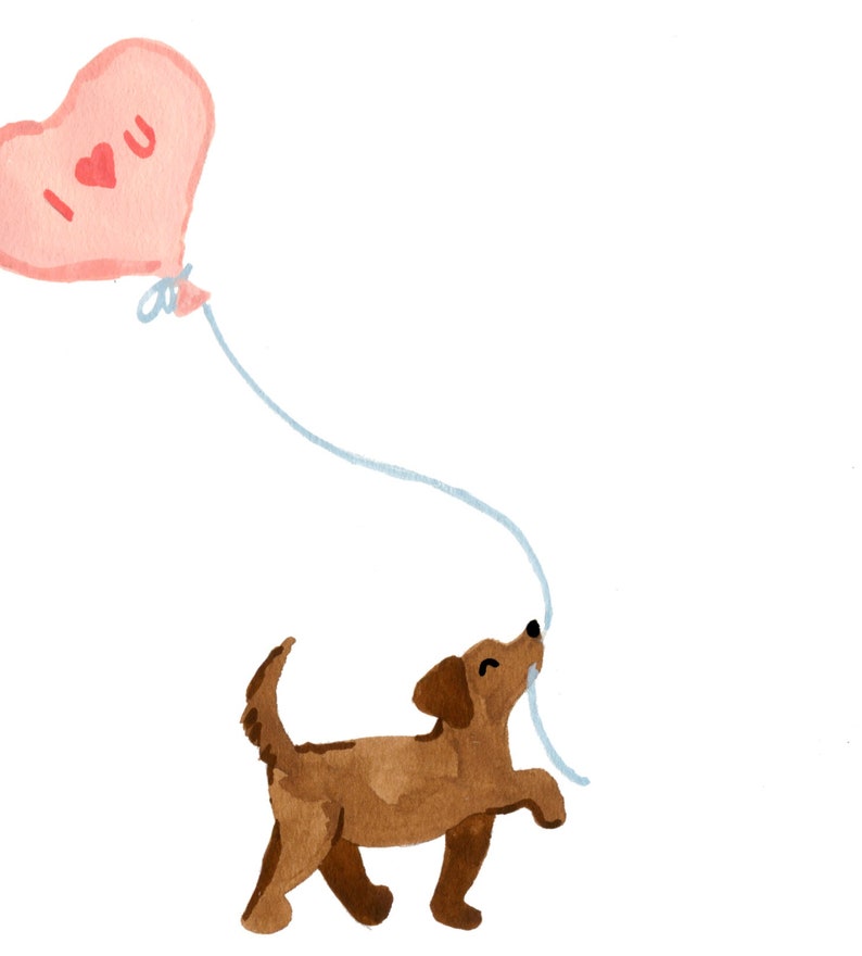 PRINTABLE Valentine's Day Art Print, Cute Dog Valentine, Dachshund Balloon, Valentine Wall Art, Watercolor Valentines Dog, Valentines Decor image 2