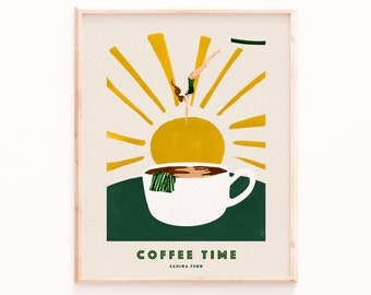 Coffee Time Art Print: Retro Swimmer - Whimsical Kitchen Decor