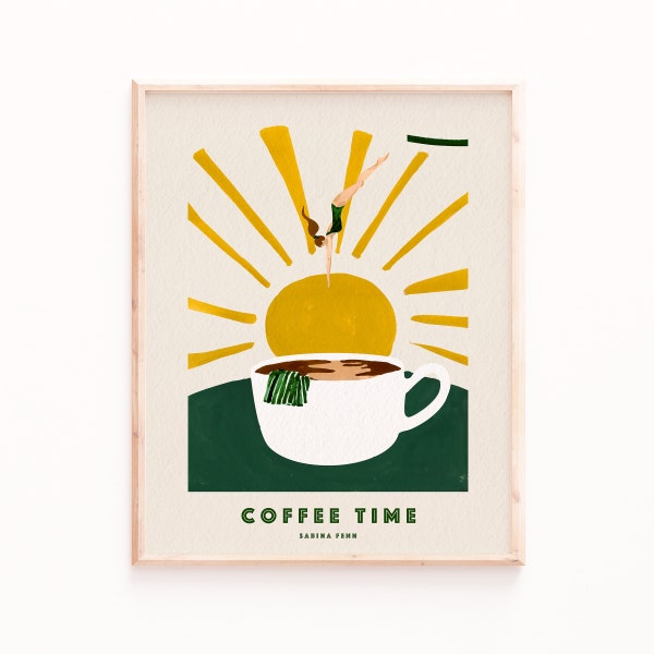 Coffee Time Poster Print, Neutral Poster, Retro Art, Kitchen Wall Art, Coffee Cart Art, Art Deco Prints, Coffee Lover Gifts