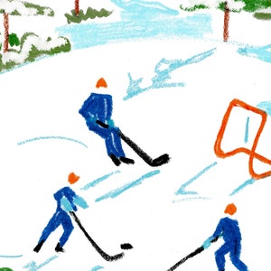 Pond Hockey Art Print, Canadiana Paintings, Canadian Prints, Hockey Gifts, Gift for him image 2