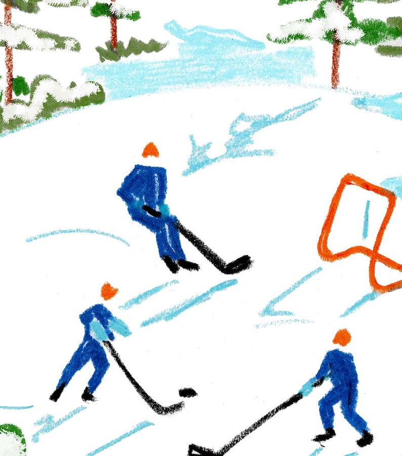 Pond Hockey Art Print, Canadiana Paintings, Canadian Prints, Hockey Gifts, Gift for him image 2