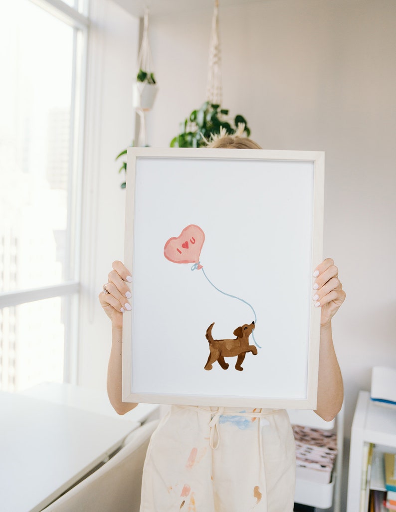 PRINTABLE Valentine's Day Art Print, Cute Dog Valentine, Dachshund Balloon, Valentine Wall Art, Watercolor Valentines Dog, Valentines Decor image 3