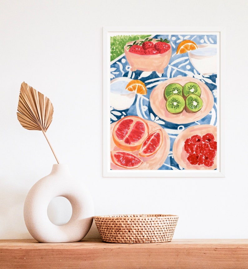 Kitchen Art Print, Fruit Painting, Kitchen Wall Decor, Summer Picnic, Fruit Illustration, Fruity Wall Art, Vibrant Prints, Colorful Art image 1