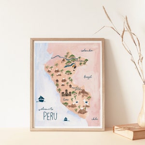 Peru Karte Kunstdruck Sabina Fenn Illustration tropischen Wand Dekor Aquarell und Gouache Malerei peruanische geographische Kunstwerk Bild 3