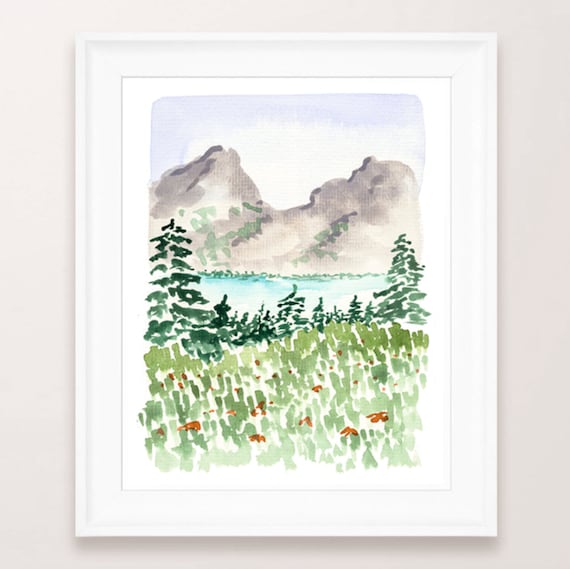 West Coast Mountains Art Print: Watercolor Landscape