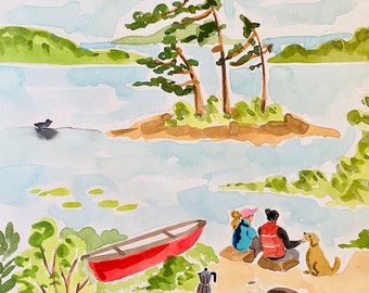 ORIGINAL On the Lake Watercolor painting by Sabina Fenn
