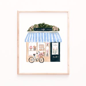 Cafe Wall Art Print: Paris Bicycle and Floral Scene - Watercolor