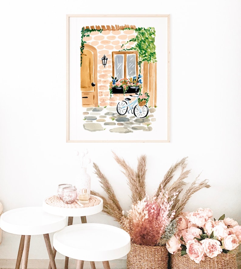 PRINTABLE Cute House Print, Summer Chic Wall Art, Bicycle and Flowers, Kitchen Wall Art, Bedroom Wall Art, Home Office Print, Parisian image 2