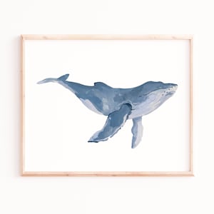 Whale Art Print, Kids Room Decor, Animal Wall Art, Animal Paintings, Ocean Animal Posters, Blue Whale Print, Nursery Art Prints