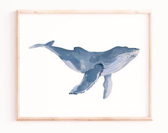 Impression d’art de baleine, Décoration de chambre d’enfants, Art mural animalier, Peintures d’animaux, Affiches d’animaux océaniques, Impression de baleine bleue, Impressions d’art de pépinière