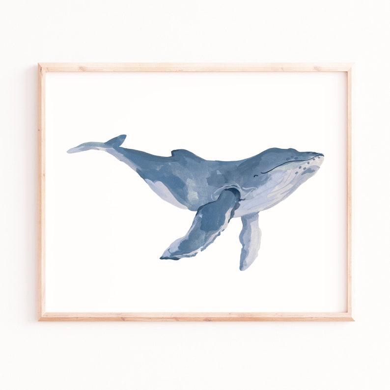 Whale Art Print, Kids Room Decor, Animal Wall Art, Animal Paintings, Ocean Animal Posters, Blue Whale Print, Nursery Art Prints image 1