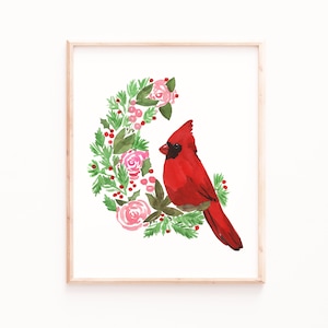 Weihnachten Kardinal Kunstdruck - Sabina Fenn Illustration - Weihnachten Aquarell Gouache Gemälde - Wanddeko - Saisonale Kunst