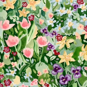 Spring Wildflowers Art Print, Floral Wall Art, Garden Art Prints, Flower Painting, Gouache Watercolor, floral Green Art, Cottagecore image 2