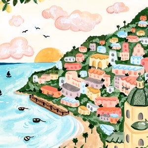 Positano Art Print: Amalfi Coast Scene - Hand Painted Gouache image 2