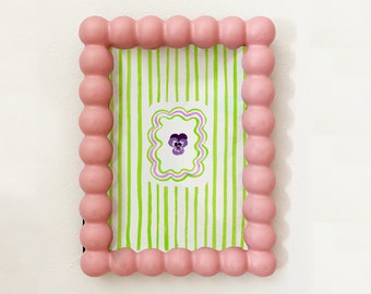 Purple Pansy Wall Art - Retro Green Stripes Print