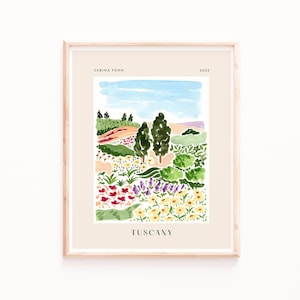 Tuscany Watercolor Art Print: Italian Landscape Illustration