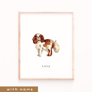 Estampa de Cavalier, Estampa de Nome de Cachorro, Cavalier King Charles, Spaniel, Presentes de Natal para Ela, Retrato de Animal de Estimação, Arte de Parede de Cachorro, Presente para Cachorro