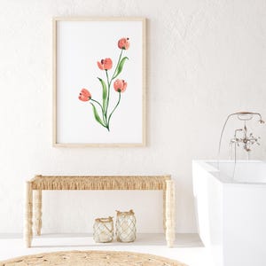 Tulip Flowers Art Print – Soft Floral Wall Art – Spring Watercolor Print – Neutral Botanical Decor – Gift for Flower Lovers