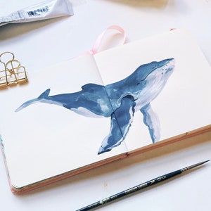 Whale Art Print, Kids Room Decor, Animal Wall Art, Animal Paintings, Ocean Animal Posters, Blue Whale Print, Nursery Art Prints image 6