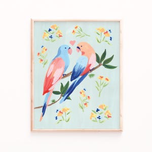 Love Birds Print, Paar Dekor, Süße Valentine Wand Kunst, Sittich Gemälde, Valentine Poster