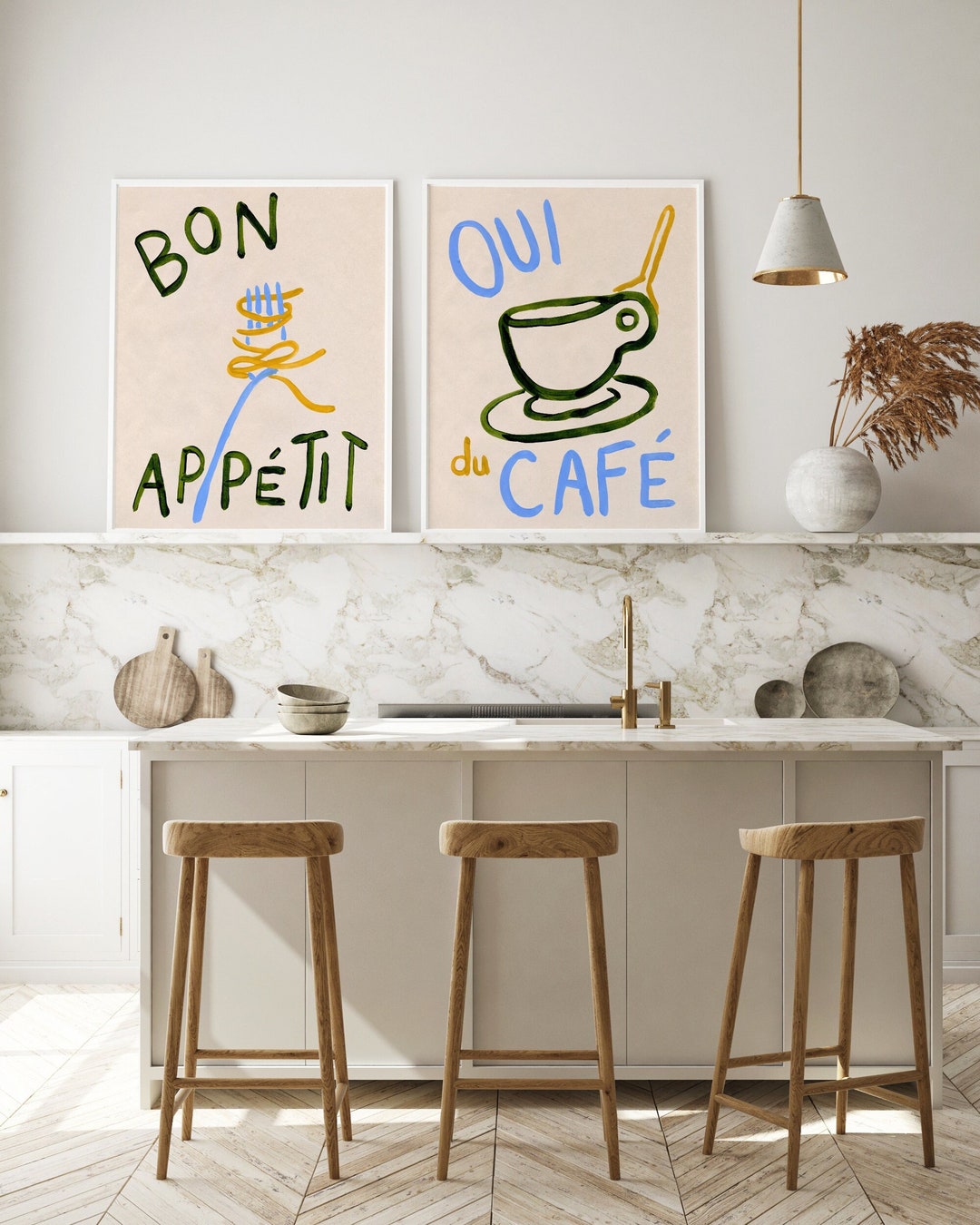 Kitchen Poster Prints, Pasta and Coffee, European French Art Prints