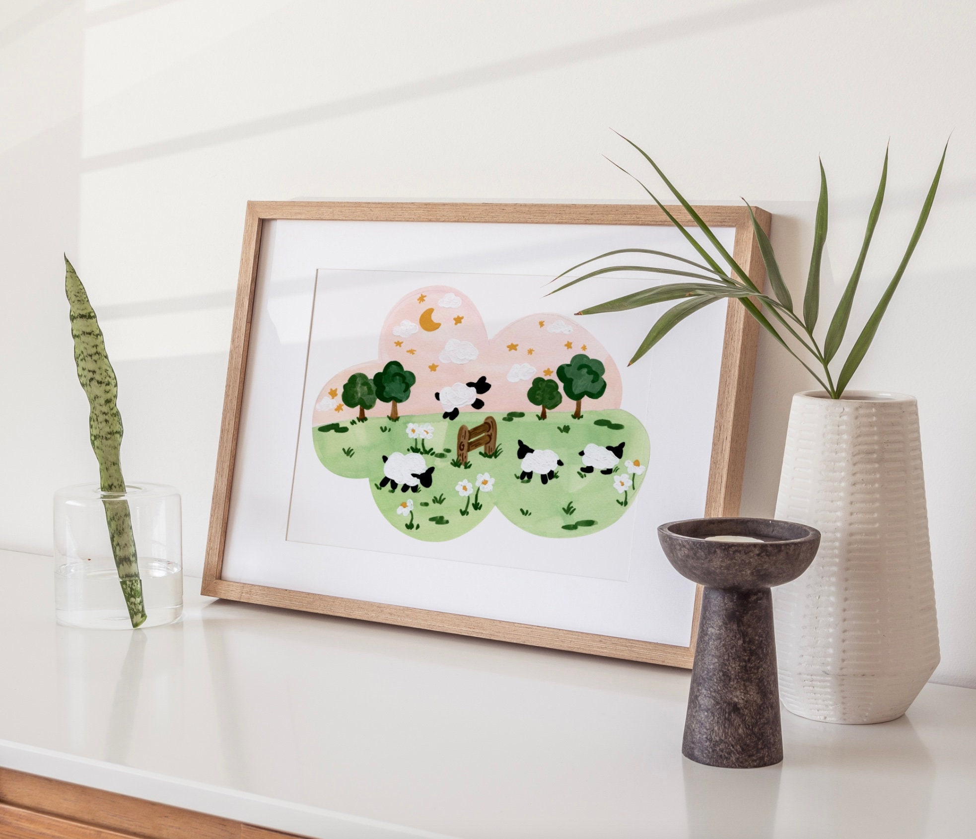 Counting Sheep Art Print, Nursery Decor, Kids Wall Art Prints, Animal Art, Bedroom Prints, Dorm Art, Trendy Wall Art, Sabina Fenn