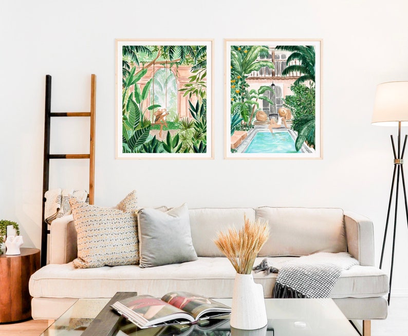 Tropical Wall Art, Tropical Art Print, Boho Chic Wall Decor, Watercolor Painting Art Print, Bedroom Wall Art, Living Room Art Print image 6