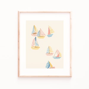 Gestreifte Segelboote Kunstdruck, Neutrale nautische Kunst, moderne minimale Wandkunst, nautisches Dekor, Schlafzimmer Drucke, Badezimmer Kunst, Segelboot Kunst